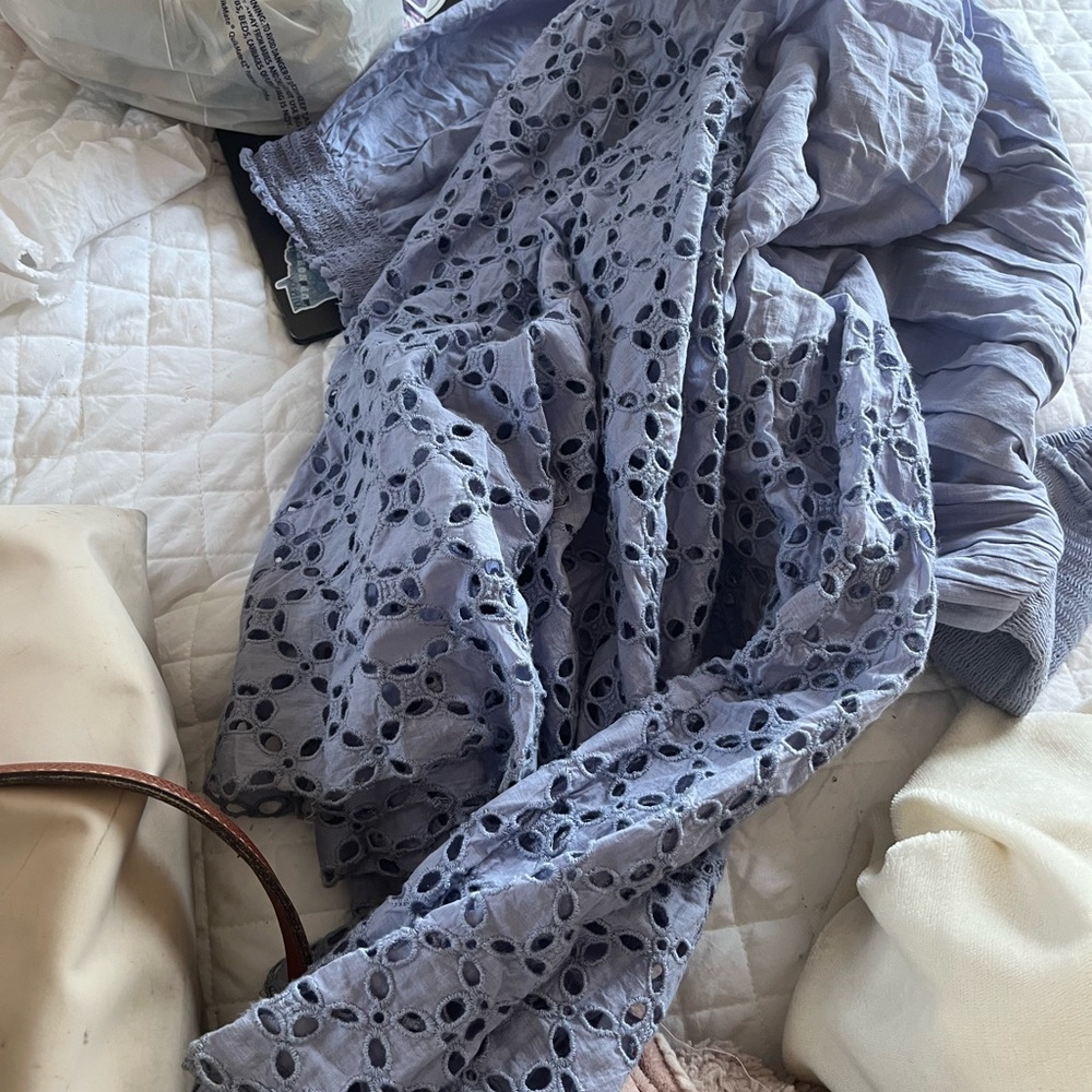 New FREE PEOPLE Perfect Storm Long Sleeve Midi Dress $168 Large Blue Boho - Picture 3 of 4